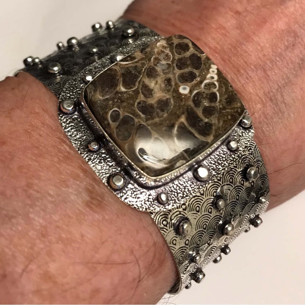 Turritella Stamped Solid 925 Sterling Silver Cuff Bracelet